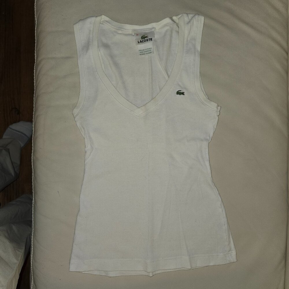 Lacoste white v-neck tank top with logo